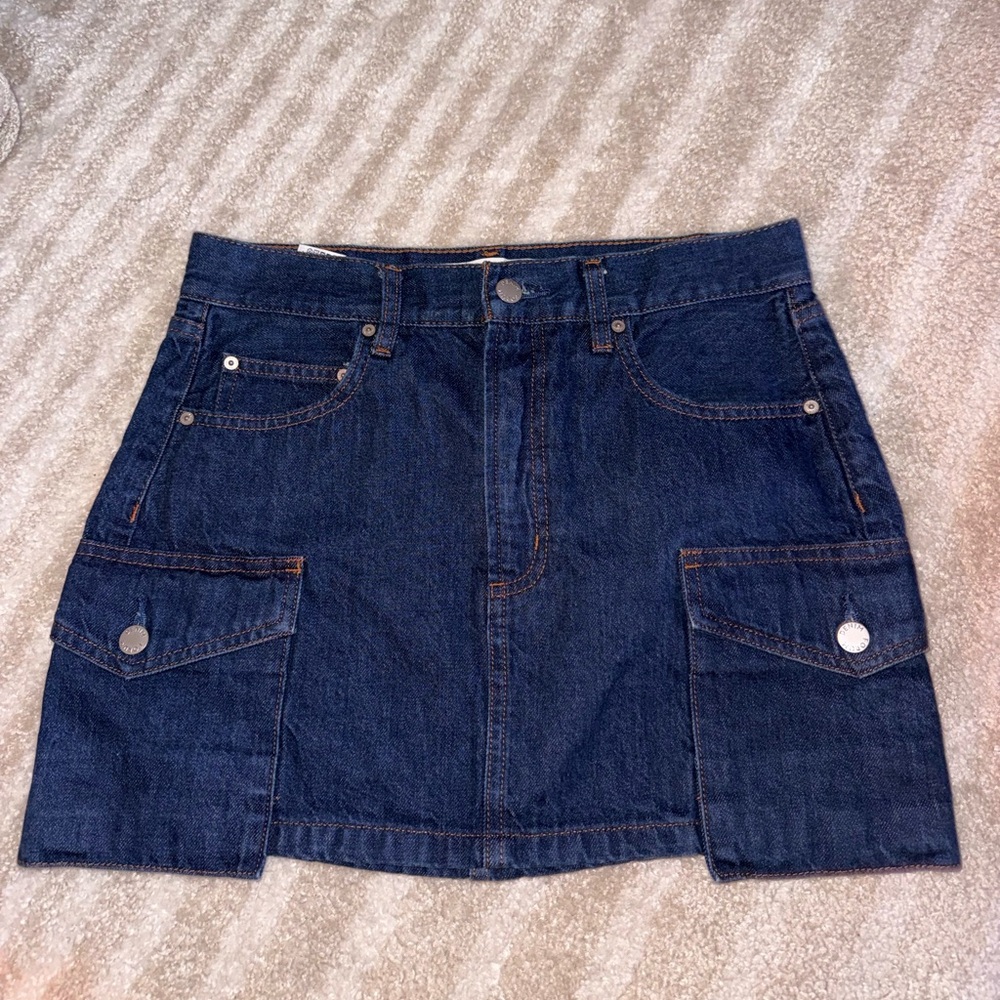 Denim Forum Indigo Denim Cargo Pocket Mini Skirt